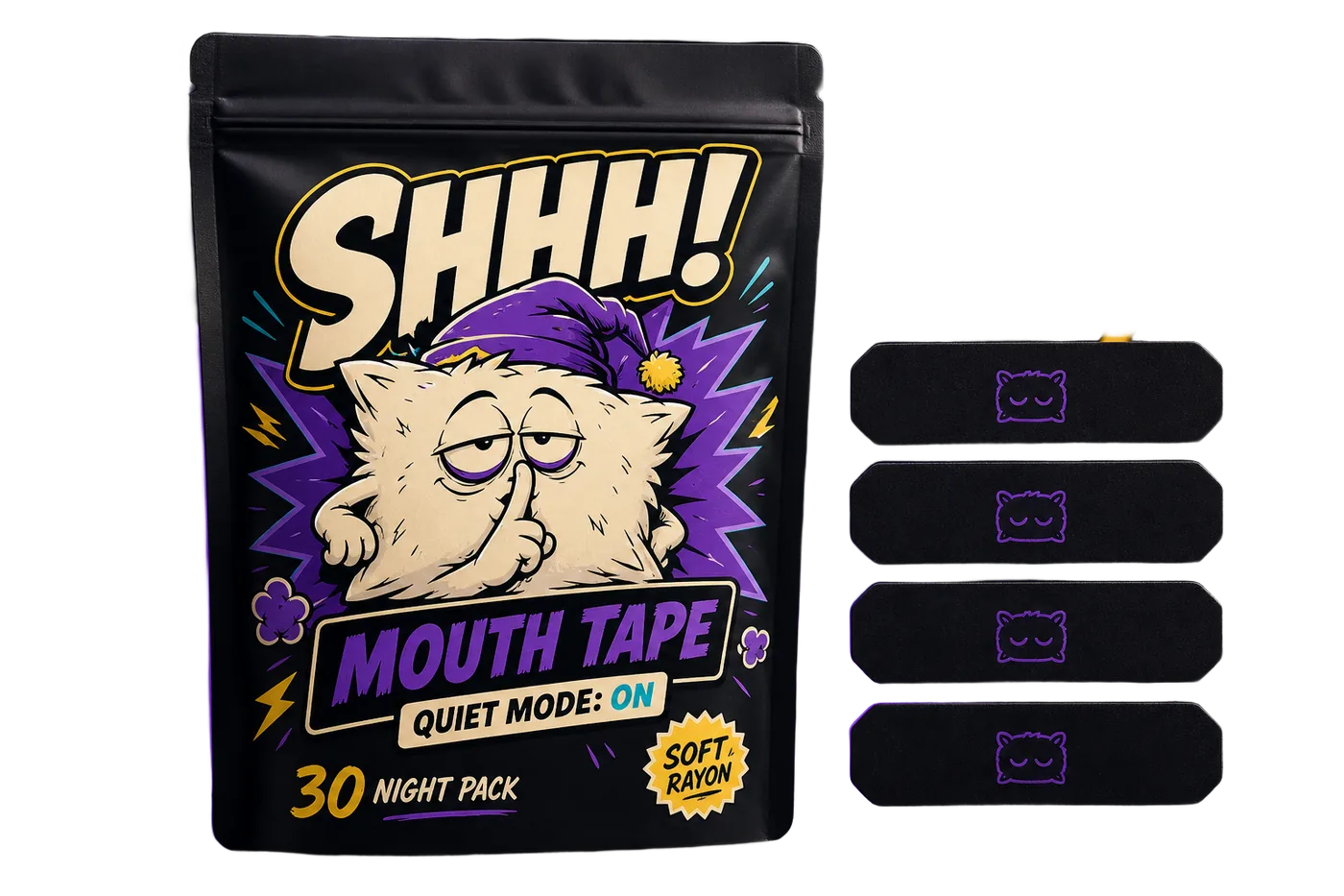 SHHH! 30-night pack concept with four straight mouth tapes